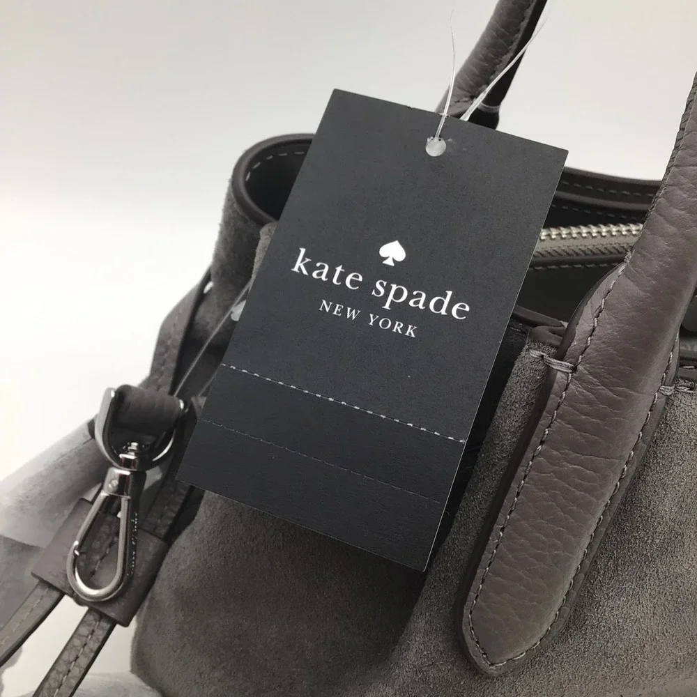 Kate Spade Dumpling Suede Leather Satchel Shoulder Bag Purse Grey KM141 NWT